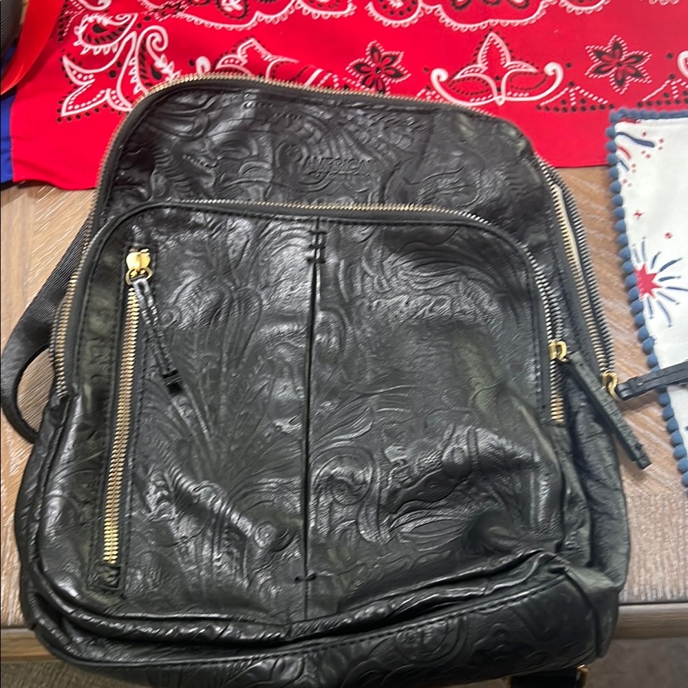 Black Leather Backpack with Gold Hardware